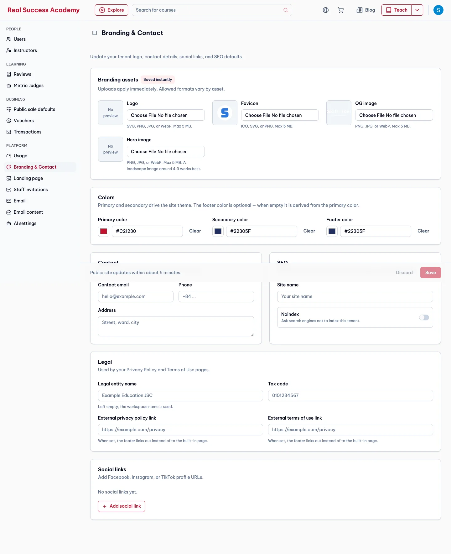 Admin sidebar with the Email content item