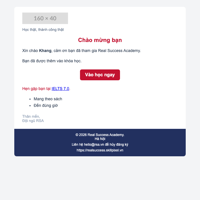 Rendered email with all content blocks